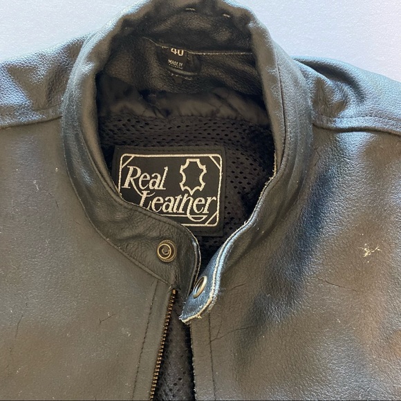 REAL LEATHER Brand men's leather biker motorcycle jacket size 40 - Picture 2 of 15